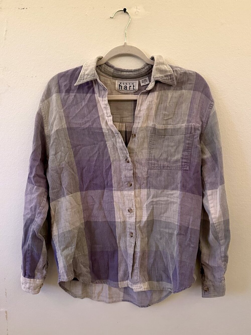 Lavender & Sage Plaid Textured Button-Down Shirt - Size Medium